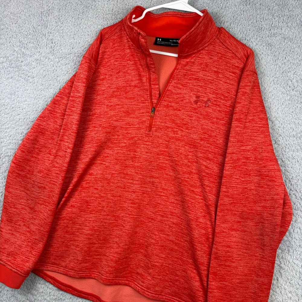 Under Armour Quarter Zip Men XL Red ColdGear Fleece Pullover Running Performance